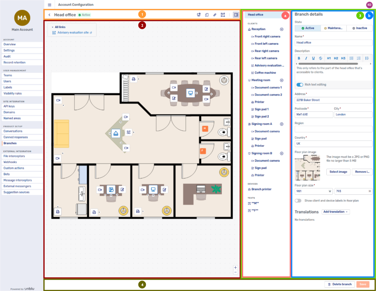 Branch editor with side panel open on branch