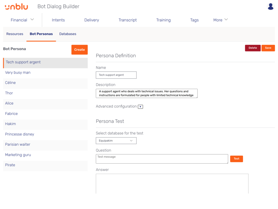 *Bot personas* tab of the knowledge bot