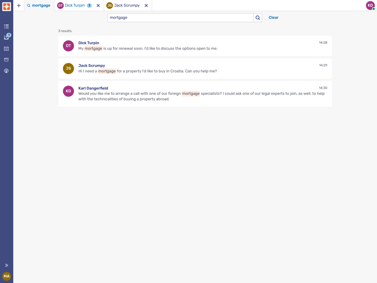 Search tab with search results