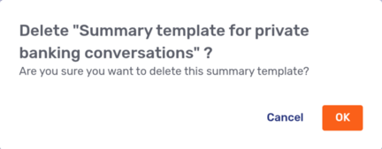 Modal dialog displayed after clicking the summary template delete button